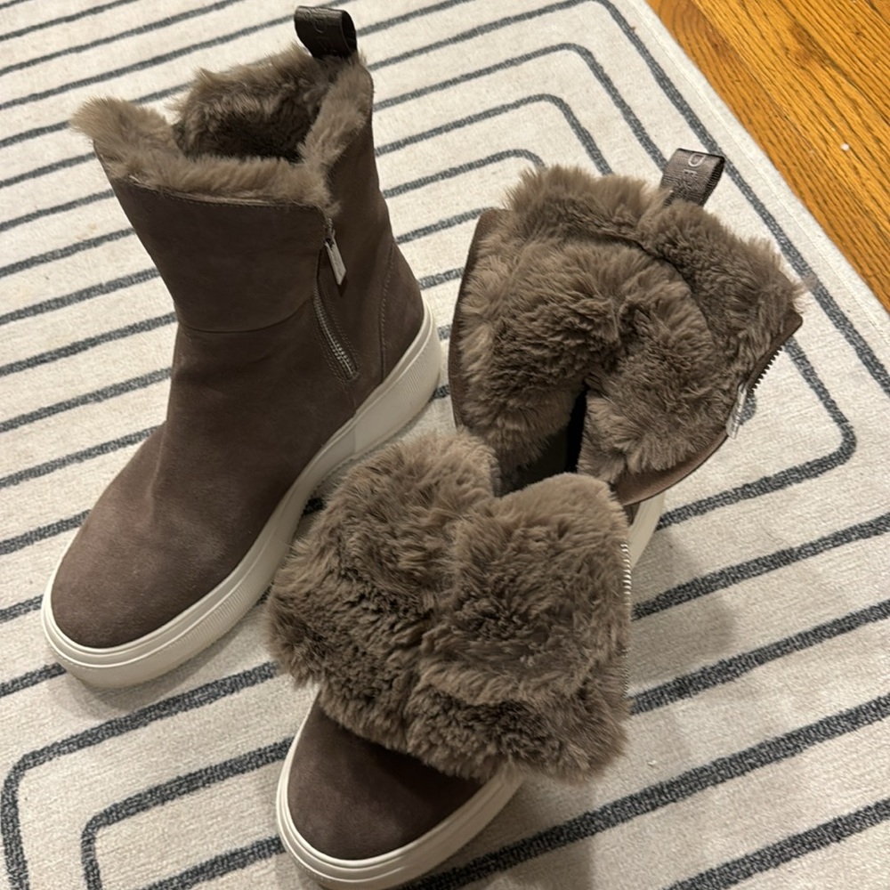 J/Slides Grey Leather Platform Boots Size 10 With… - image 5